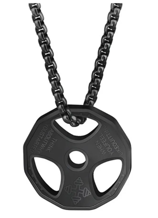 Foto 3 pulgar | Collar Xtellar con Dije Disco Pesas y Pulsera Mancuerna Acero Inoxidable Gym Fit Negro
