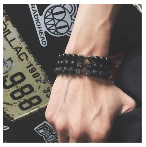 Foto 5 pulgar | Collar Xtellar con Dije Disco Pesas y Pulsera Mancuerna Acero Inoxidable Gym Fit Negro
