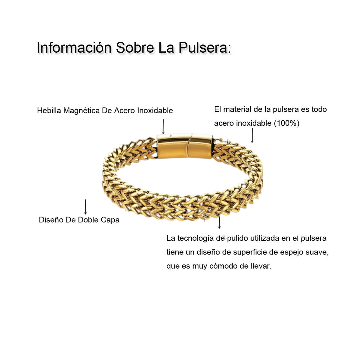 Foto 3 pulgar | Esclava  Lab.g Oro Dos 23 Cm Filas De Acero Magnética Hebilla Para Hombre