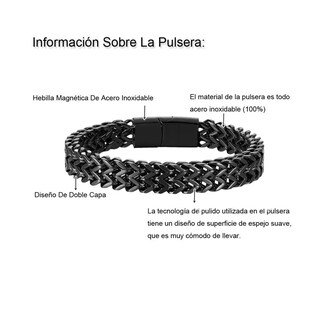 Foto 2 | Esclava Belug Negro 21 Cm Para Hombre Dos Filas Acero Hebilla Magnética