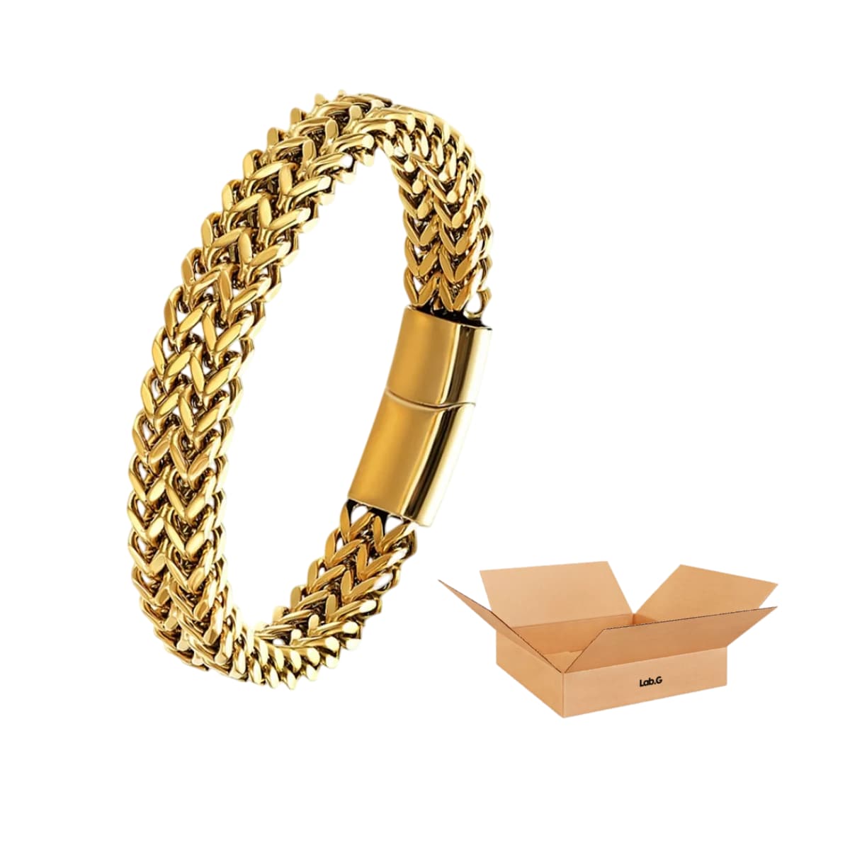 Esclava Lab.g  Oro Dos 21 Cm Filas De Acero Magnética Hebilla Para Hombre $429