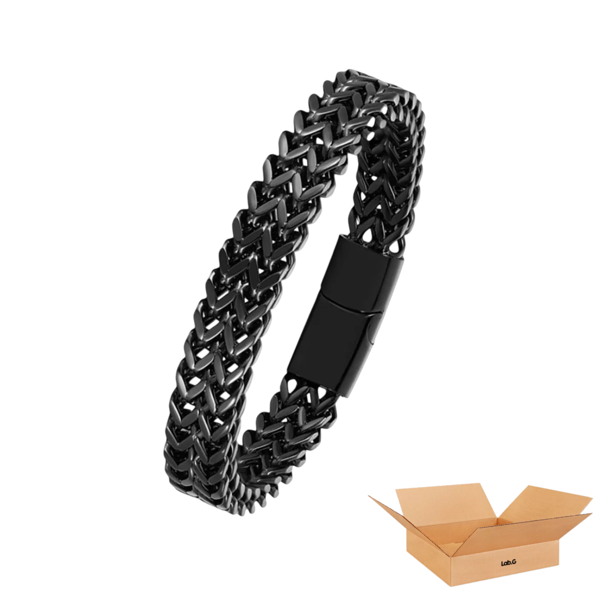 Esclava Lab.g Negro 21 Cm Para Hombre Dos Filas Acero Hebilla Magnética