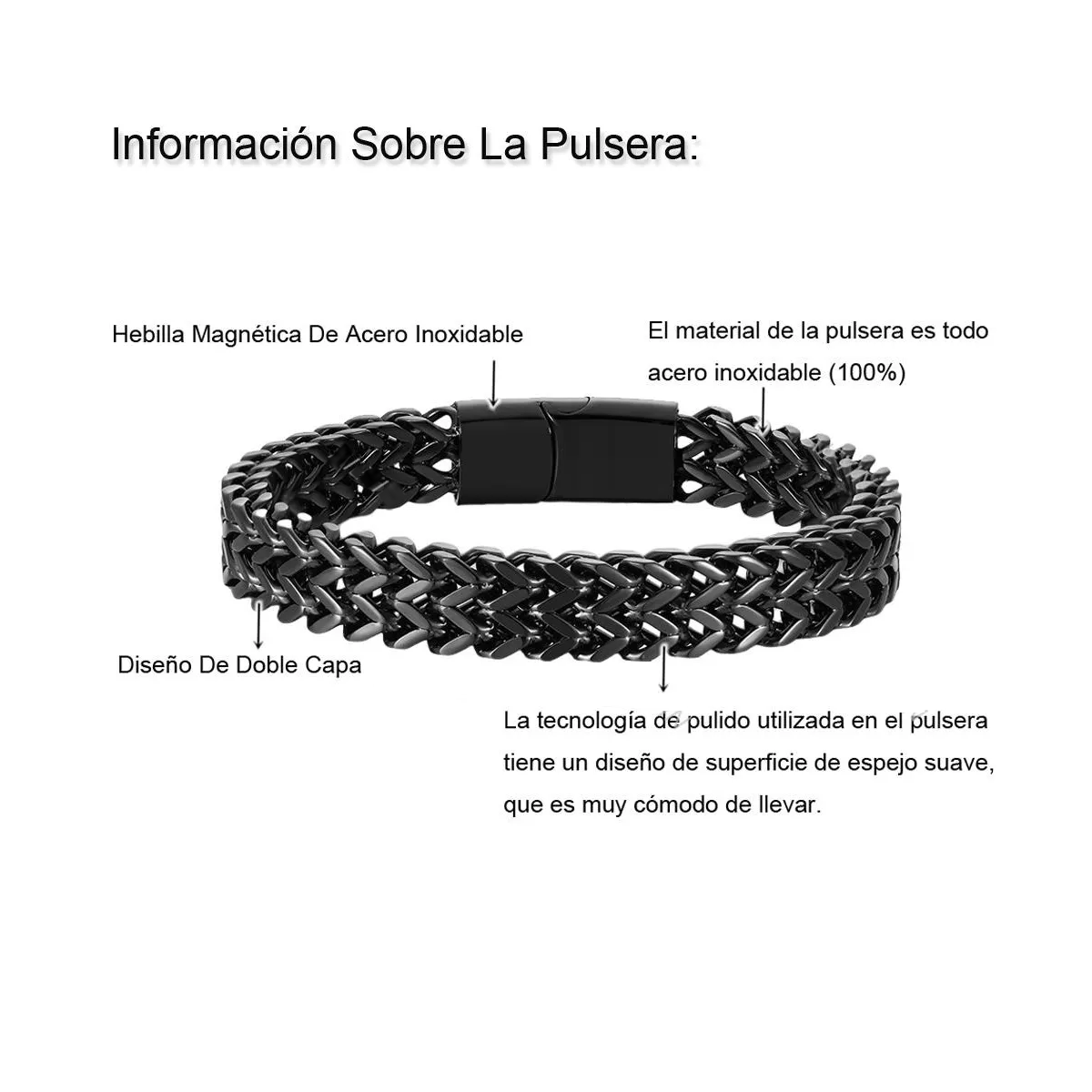 Foto 3 pulgar | Esclava Lab.g Negro 21 Cm Para Hombre Dos Filas Acero Hebilla Magnética