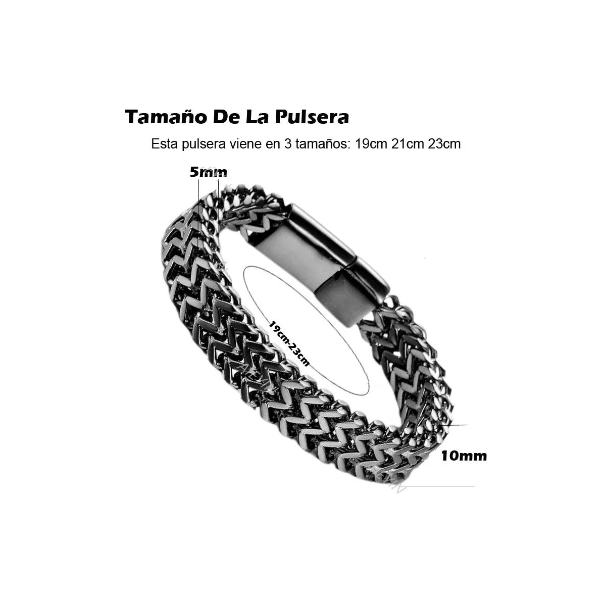 Foto 4 pulgar | Esclava Lab.g Negro 21 Cm Para Hombre Dos Filas Acero Hebilla Magnética