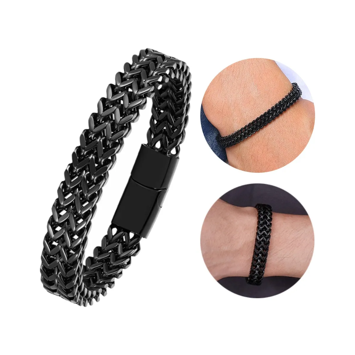 Foto 5 pulgar | Esclava Lab.g Negro 21 Cm Para Hombre Dos Filas Acero Hebilla Magnética