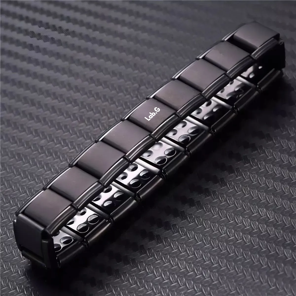 Foto 6 pulgar | Pulsera Brazalete Acero Titanio Imanes Para Hombre Lab.g Negro