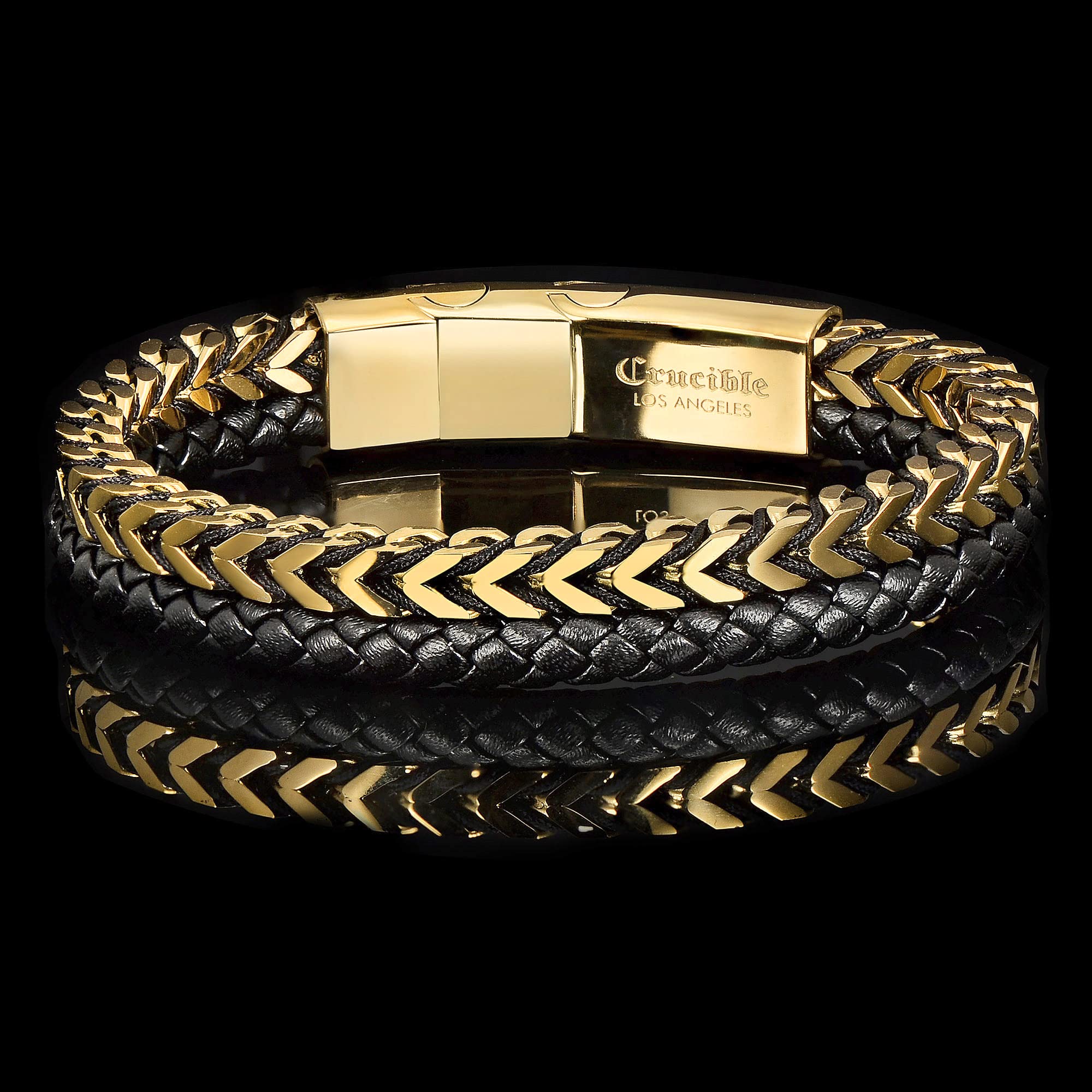 Foto 6 pulgar | Brazalete Crucible Franco De Acero Inoxidable Chapado En Oro Pulido - Venta Internacional.