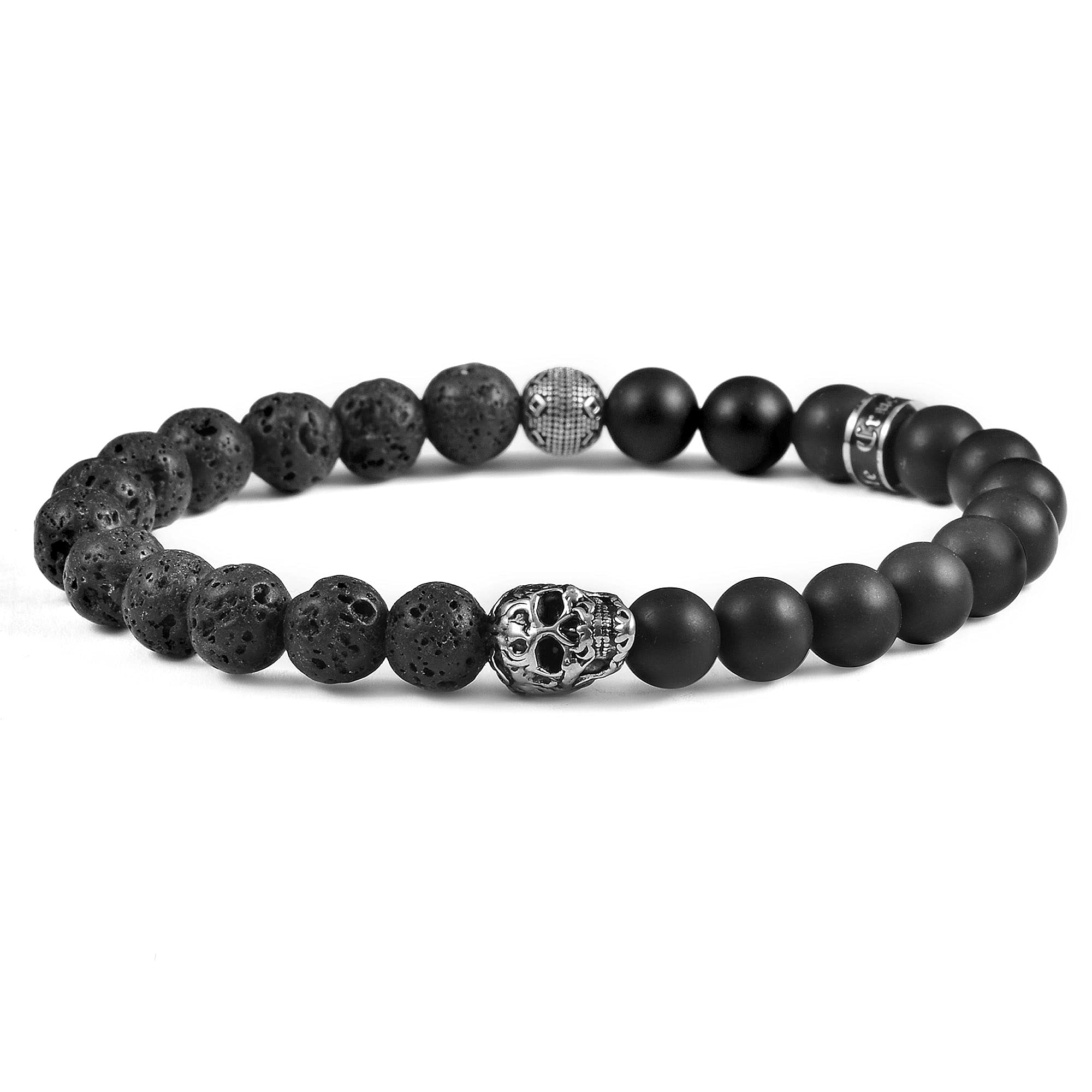 Foto 2 pulgar | Pulsera Crucible Con Calavera De Acero Inoxidable Con Lava Y Ónix - Venta Internacional.