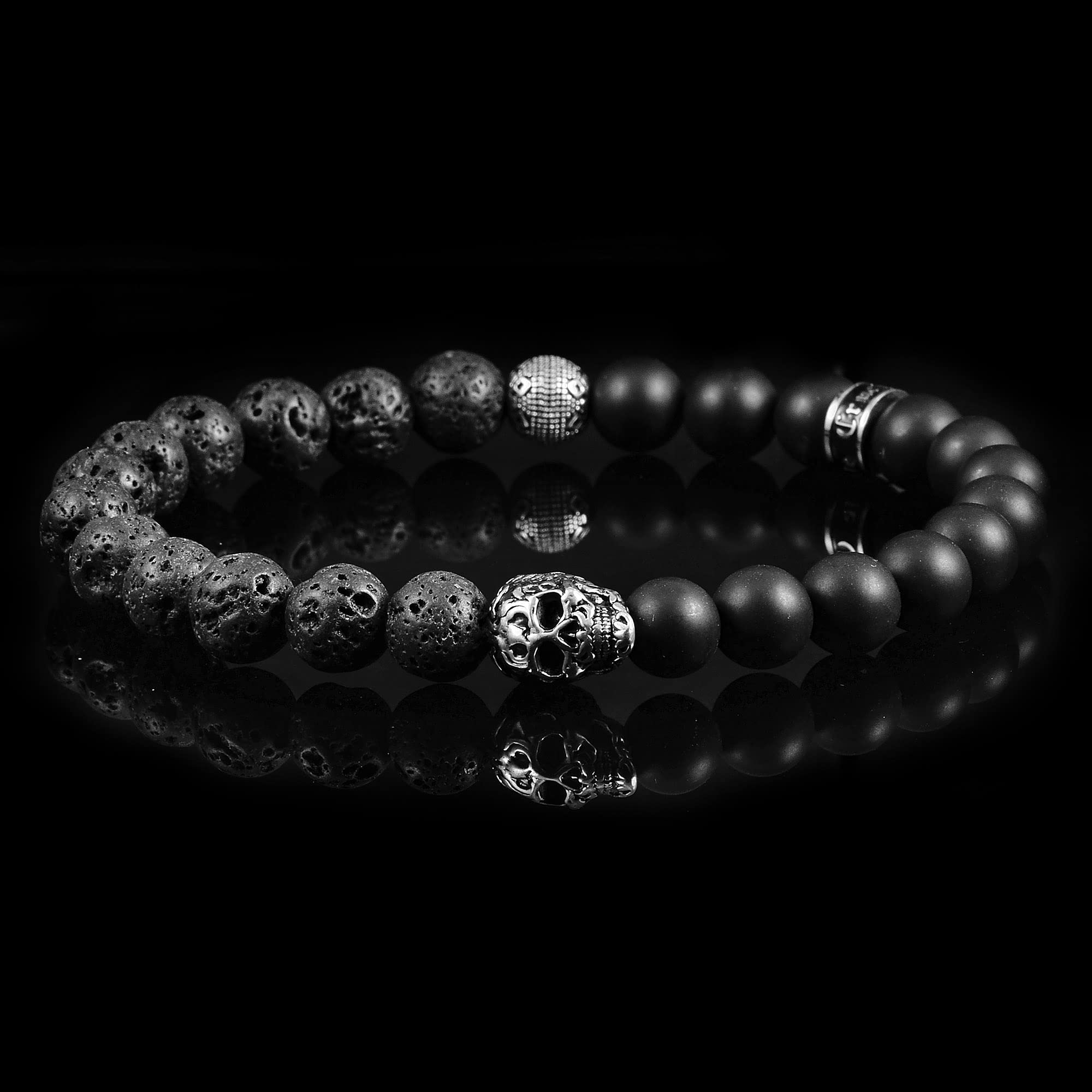 Foto 6 pulgar | Pulsera Crucible Con Calavera De Acero Inoxidable Con Lava Y Ónix - Venta Internacional.