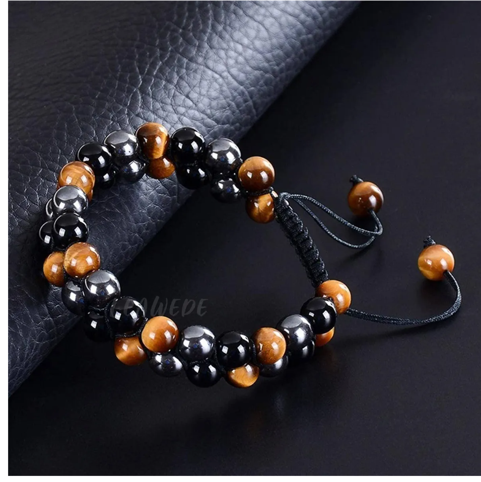 Foto 3 pulgar | Pulseras Hombres Doble Ojo Tigre Piedra Obsidiana Ajustable