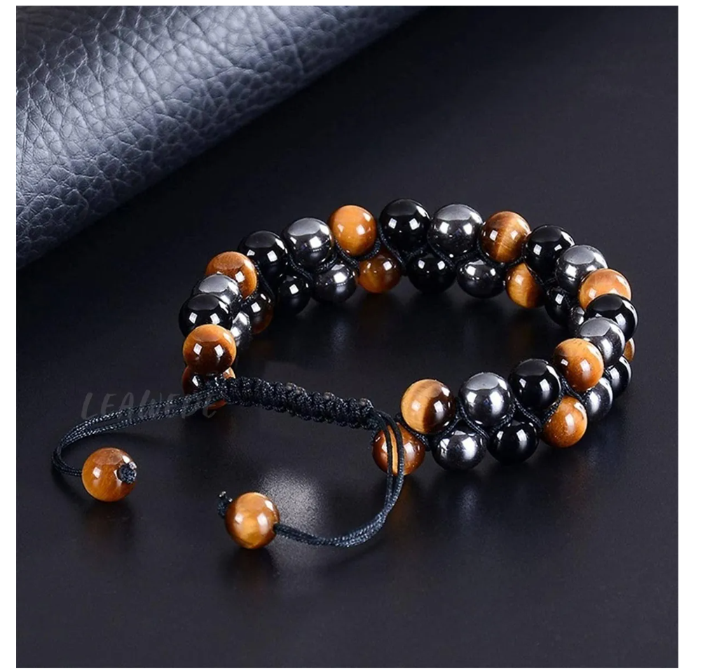 Foto 4 pulgar | Pulseras Hombres Doble Ojo Tigre Piedra Obsidiana Ajustable