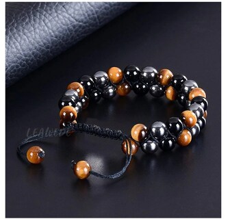 Foto 3 | Pulseras Hombres Doble Ojo Tigre Piedra Obsidiana Ajustable