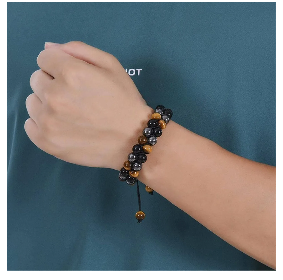 Foto 5 | Pulseras Hombres Doble Ojo Tigre Piedra Obsidiana Ajustable