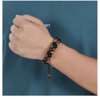 Foto 5 | Pulseras Hombres Doble Ojo Tigre Piedra Obsidiana Ajustable