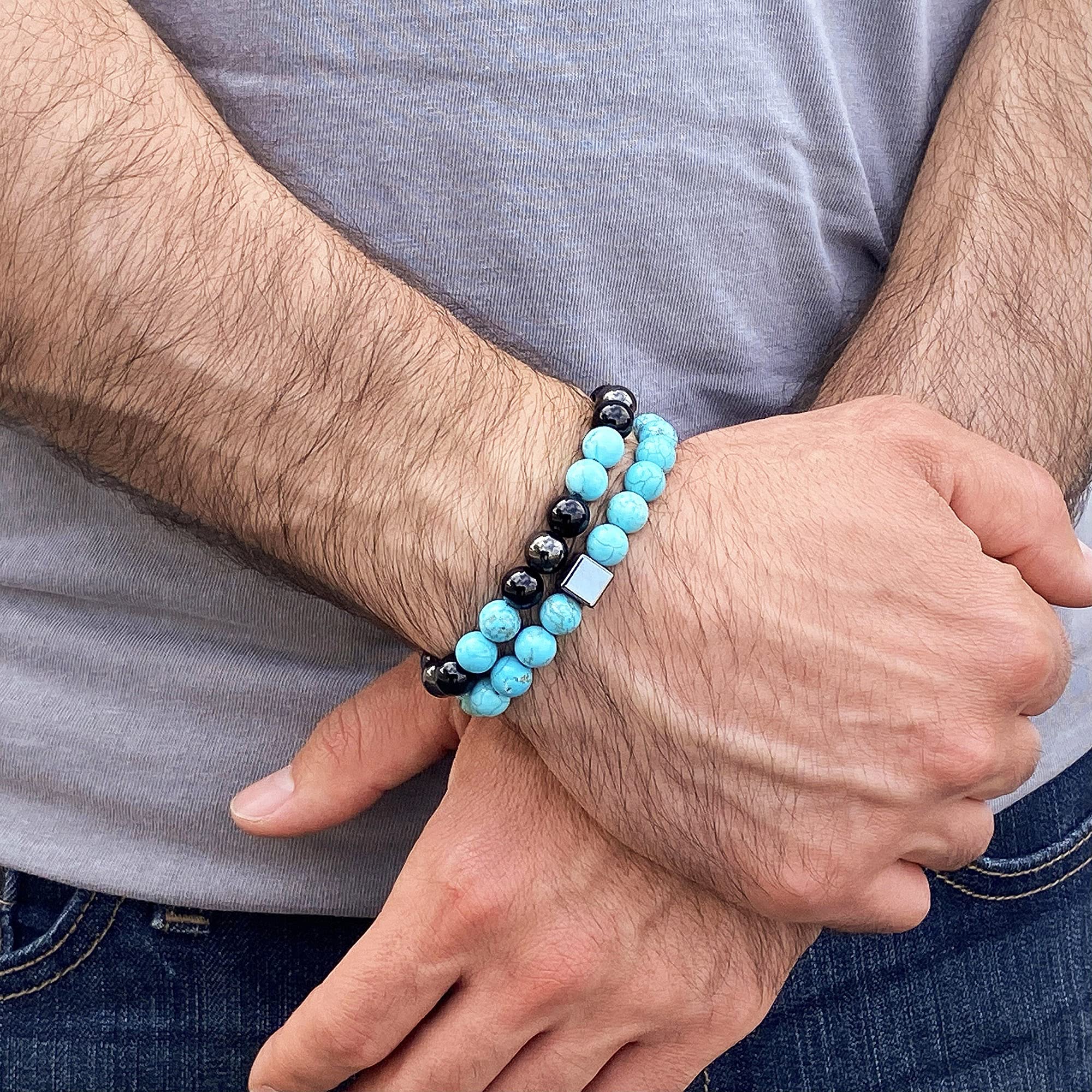 Foto 4 pulgar | Pulsera West Coast Jewelry, Ónix Turquesa Y Hematita Para Hombre - Venta Internacional.