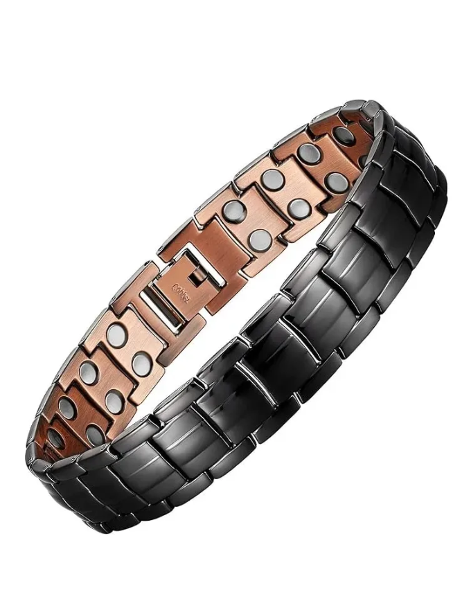 Foto 2 pulgar | Pulsera De Terapia Magnética Cobre Puro Brazalete P/ Hombre Negro 7 Cm 23 Cm