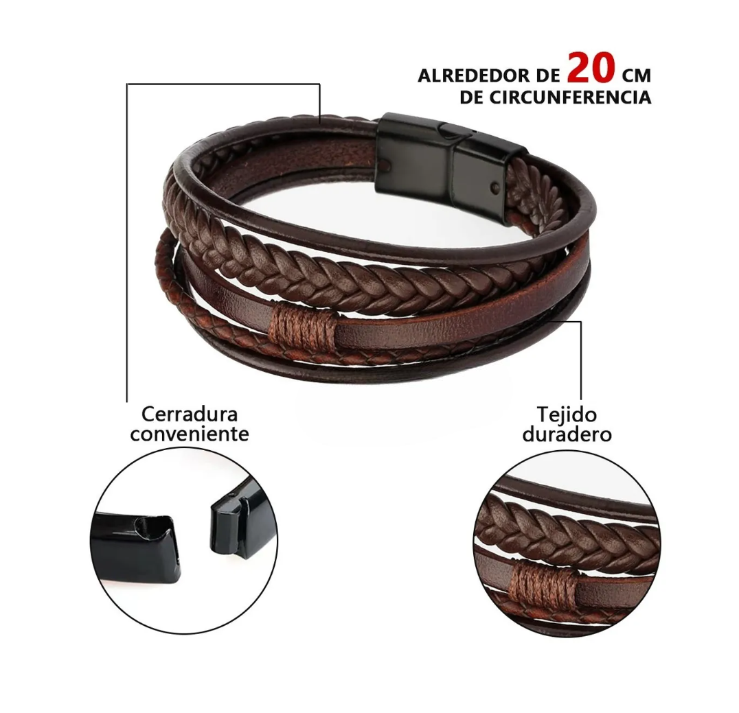 Foto 3 pulgar | Pulsera De Cuero Con Hebilla Trenzada Regalo Para Hombre