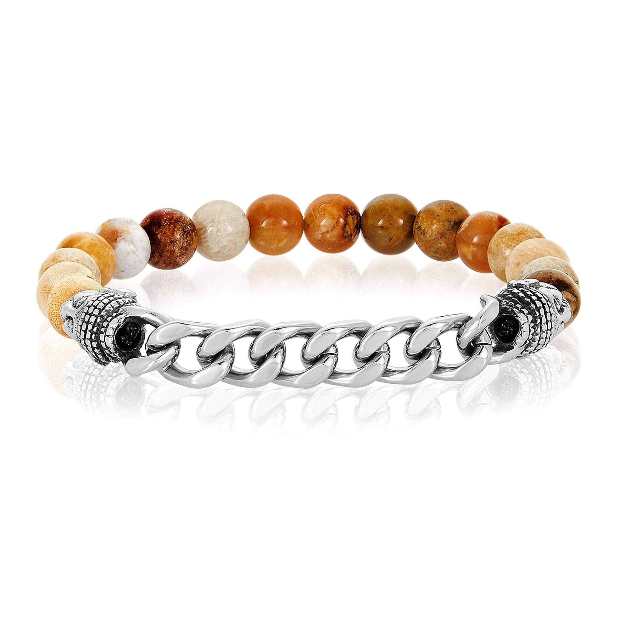 Foto 2 | Pulsera Crucible De Acero Con Cuentas De Ágata En Tono Tierra Para Hombre - Venta Internacional.