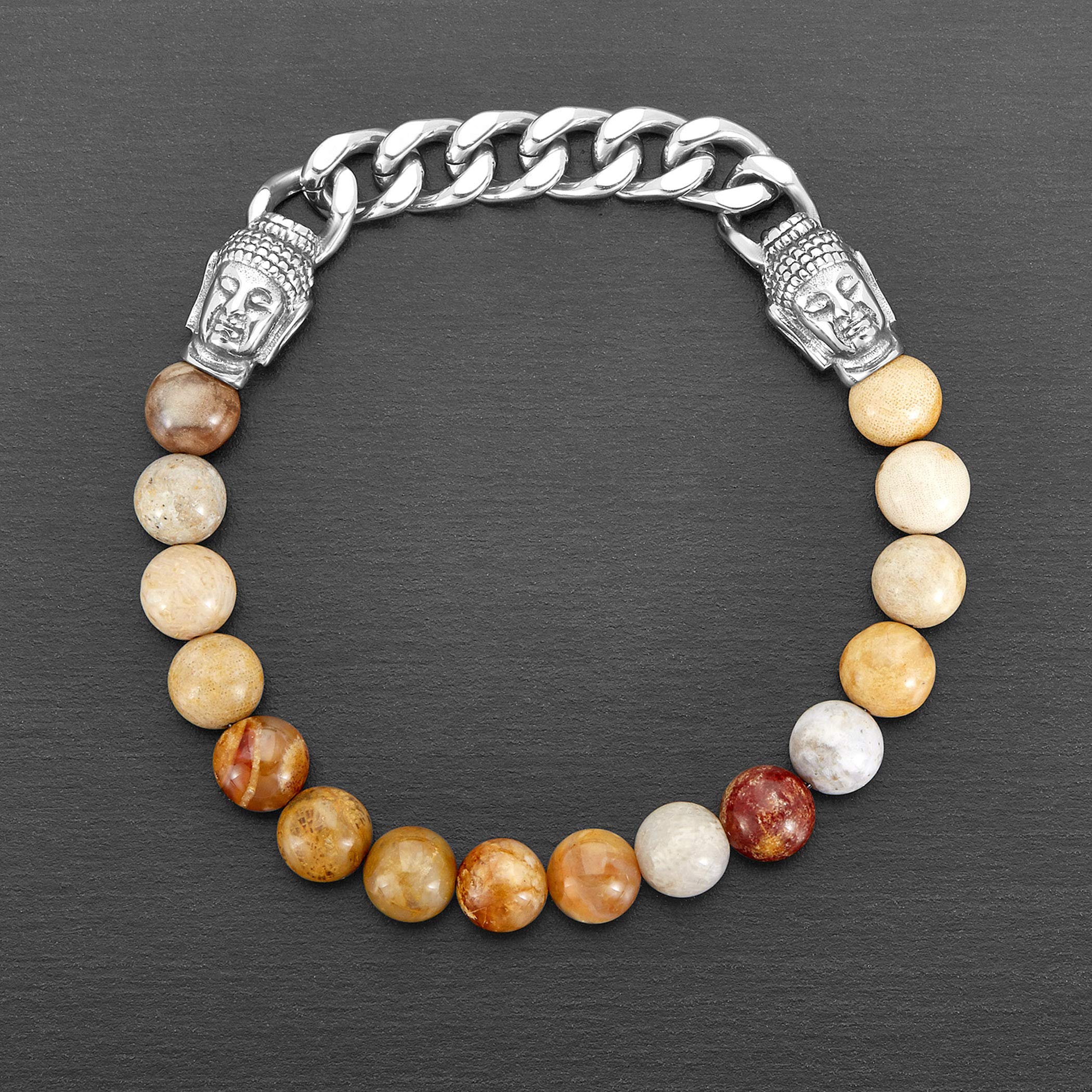 Foto 3 | Pulsera Crucible De Acero Con Cuentas De Ágata En Tono Tierra Para Hombre - Venta Internacional.
