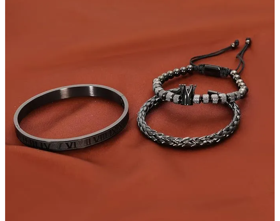 Foto 5 | Set 3 Pulseras De Corona Acero Lujo Romano Brazalete Inox