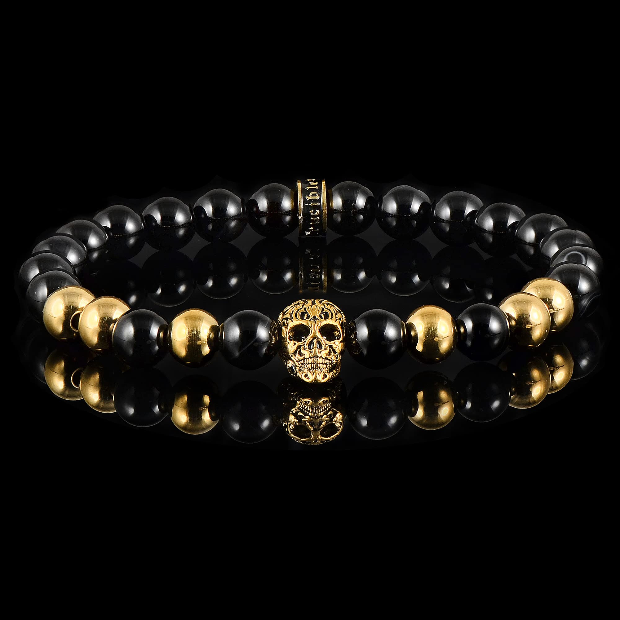 Foto 6 pulgar | Brazalete Crisol De Acero Inoxidable Chapado En Oro Con Piedra Ónice - Venta Internacional.