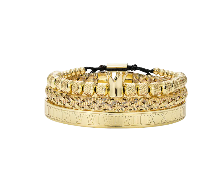Set 3 Pulseras De Corona Acero Lujo Romano Brazalete Inox