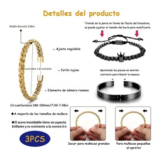 Foto 2 | Set 3 Pulseras De Corona Acero Lujo Romano Brazalete Inox