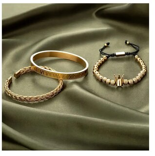 Foto 5 | Set 3 Pulseras De Corona Acero Lujo Romano Brazalete Inox