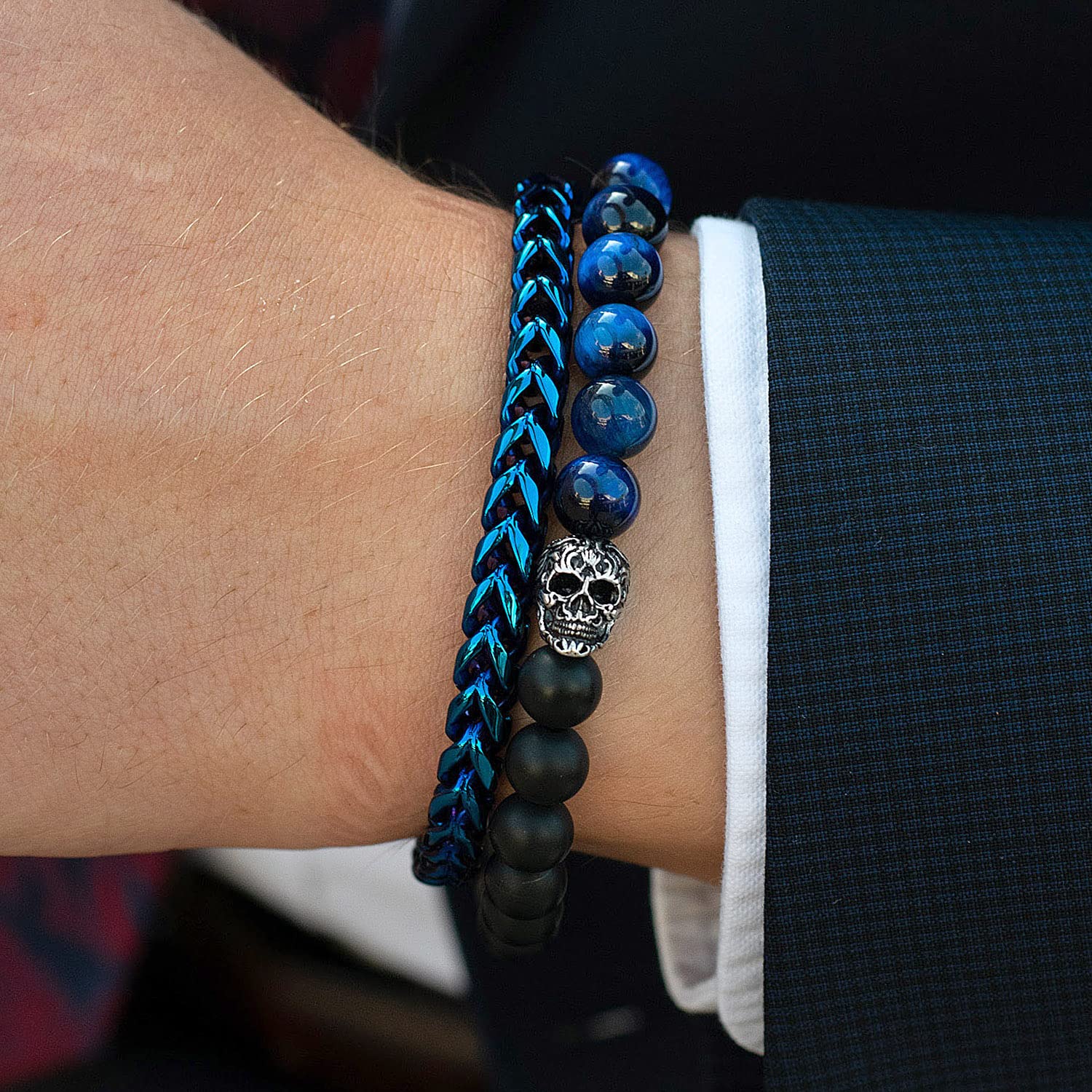 Foto 4 pulgar | Brazalete Crucible De Acero Inoxidable Chapado En Azul Pulido De 8 Pulgadas - Venta Internacional.