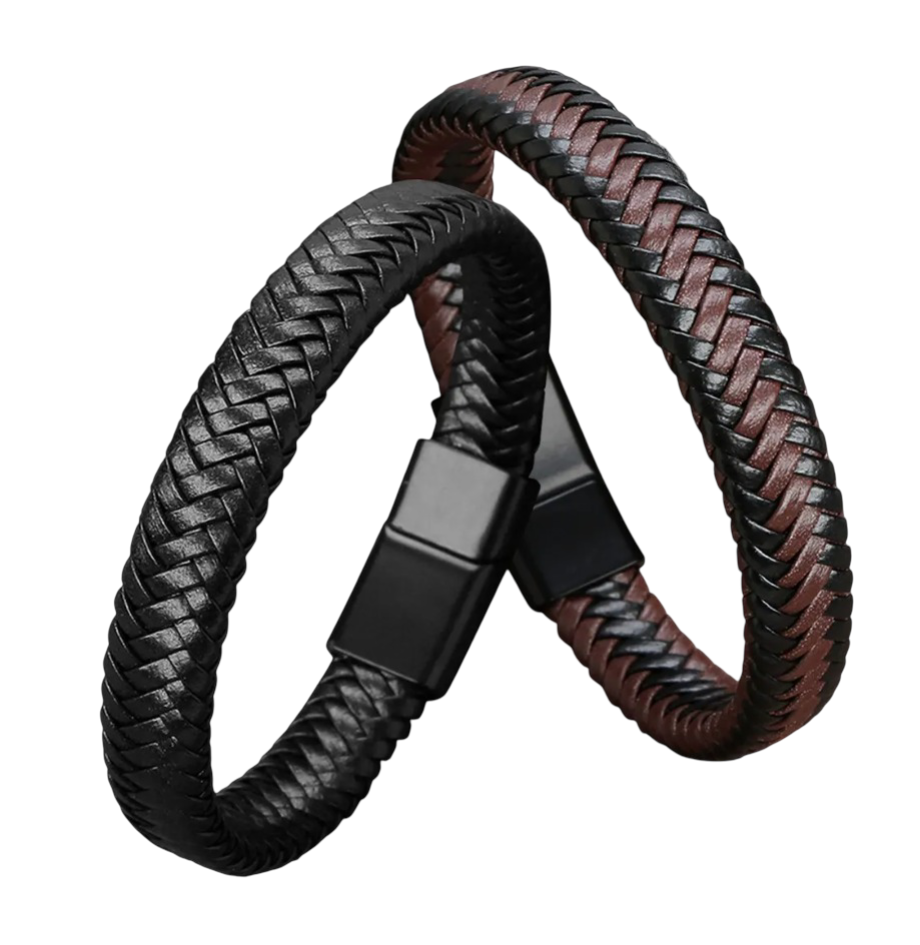 Foto 1 | Pulsera Tejer Cuero Hombre Caballero Acero Inoxidable Broche