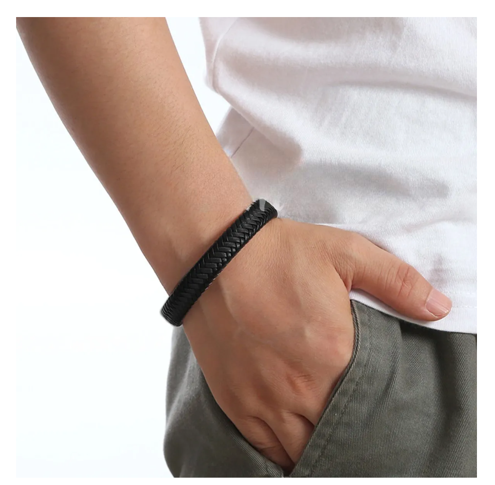 Foto 4 pulgar | Pulsera Tejer Cuero Hombre Caballero Acero Inoxidable Broche