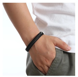 Foto 3 | Pulsera Tejer Cuero Hombre Caballero Acero Inoxidable Broche