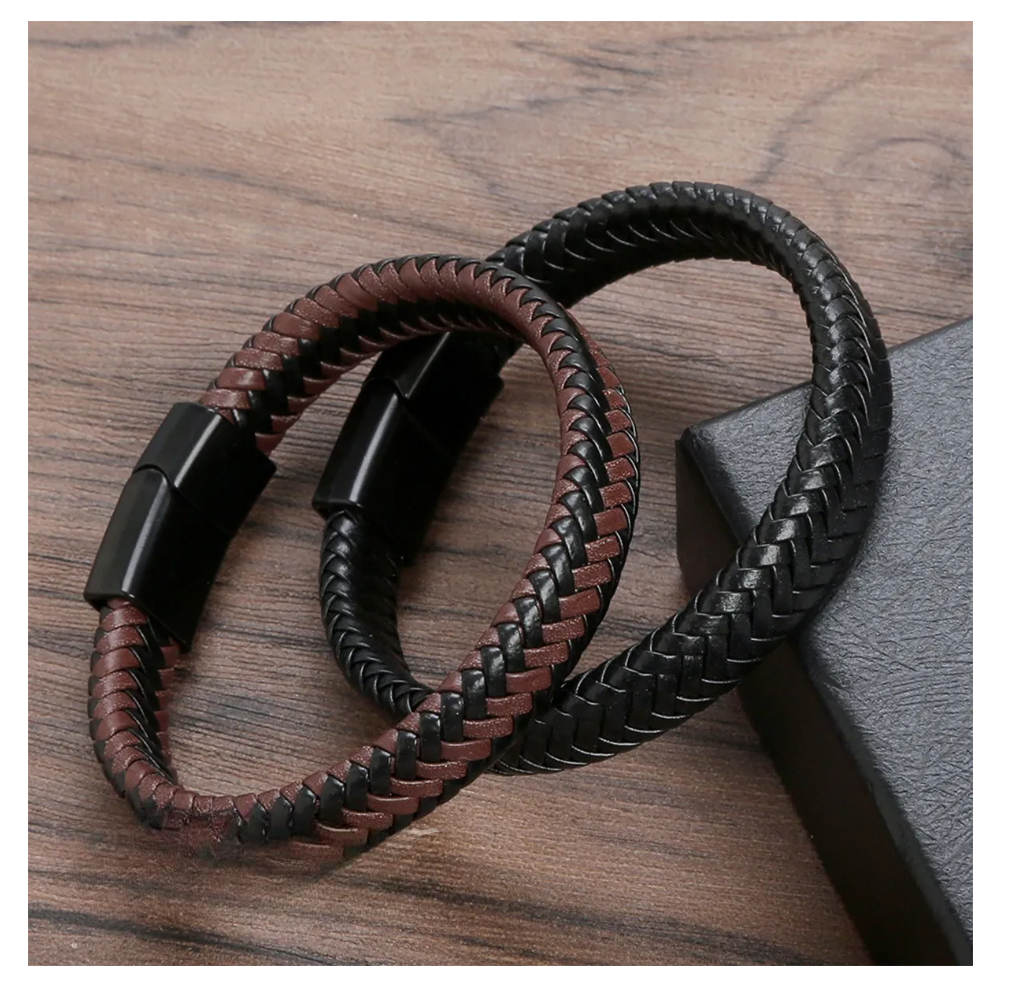 Foto 5 pulgar | Pulsera Tejer Cuero Hombre Caballero Acero Inoxidable Broche