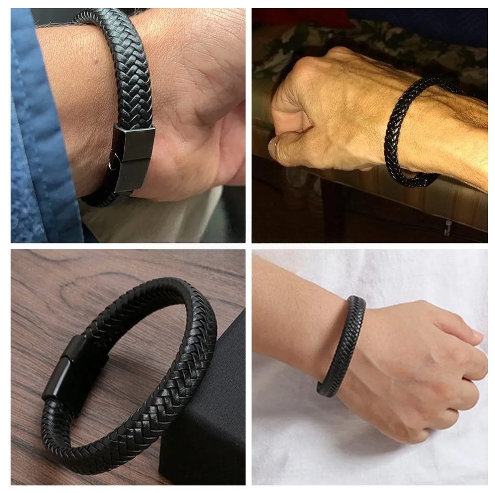 Foto 5 | Pulsera Tejer Cuero Hombre Caballero Acero Inoxidable Broche