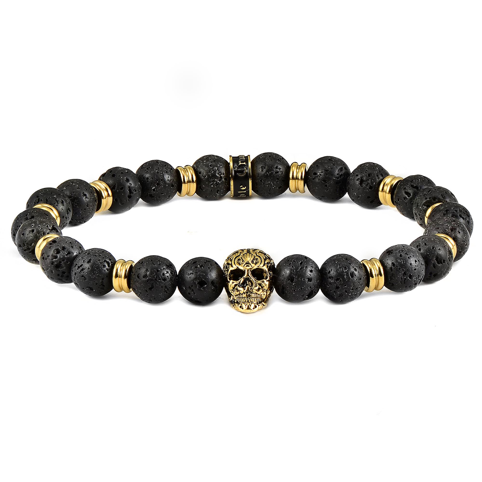 Foto 1 | Brazalete Crucible De Acero Inoxidable Chapado En Oro Con Calavera Y Piedra De Lava - Venta Internacional.