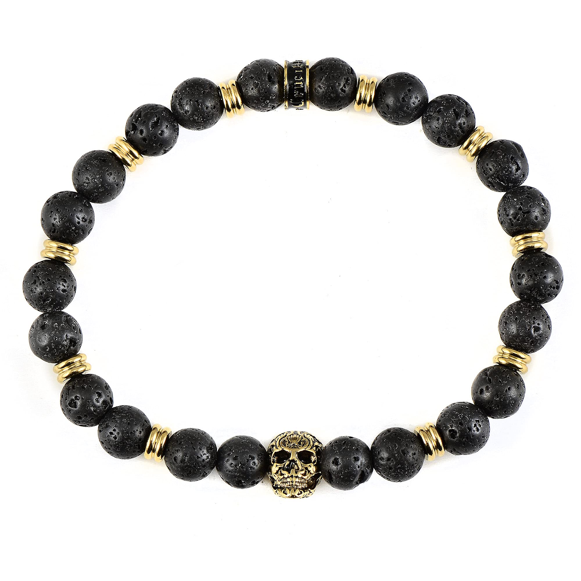 Foto 3 pulgar | Brazalete Crucible De Acero Inoxidable Chapado En Oro Con Calavera Y Piedra De Lava - Venta Internacional.