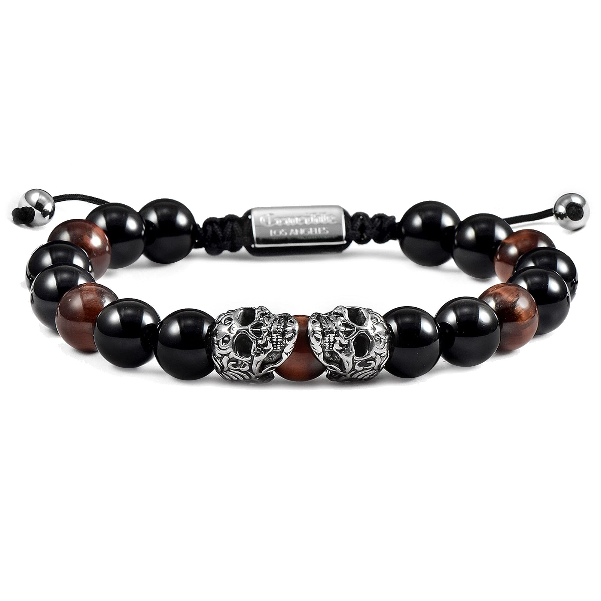 Foto 1 | Brazalete Crucible Con Doble Calaveras De Acero Inoxidable, Ojo De Tigre Rojo - Venta Internacional.
