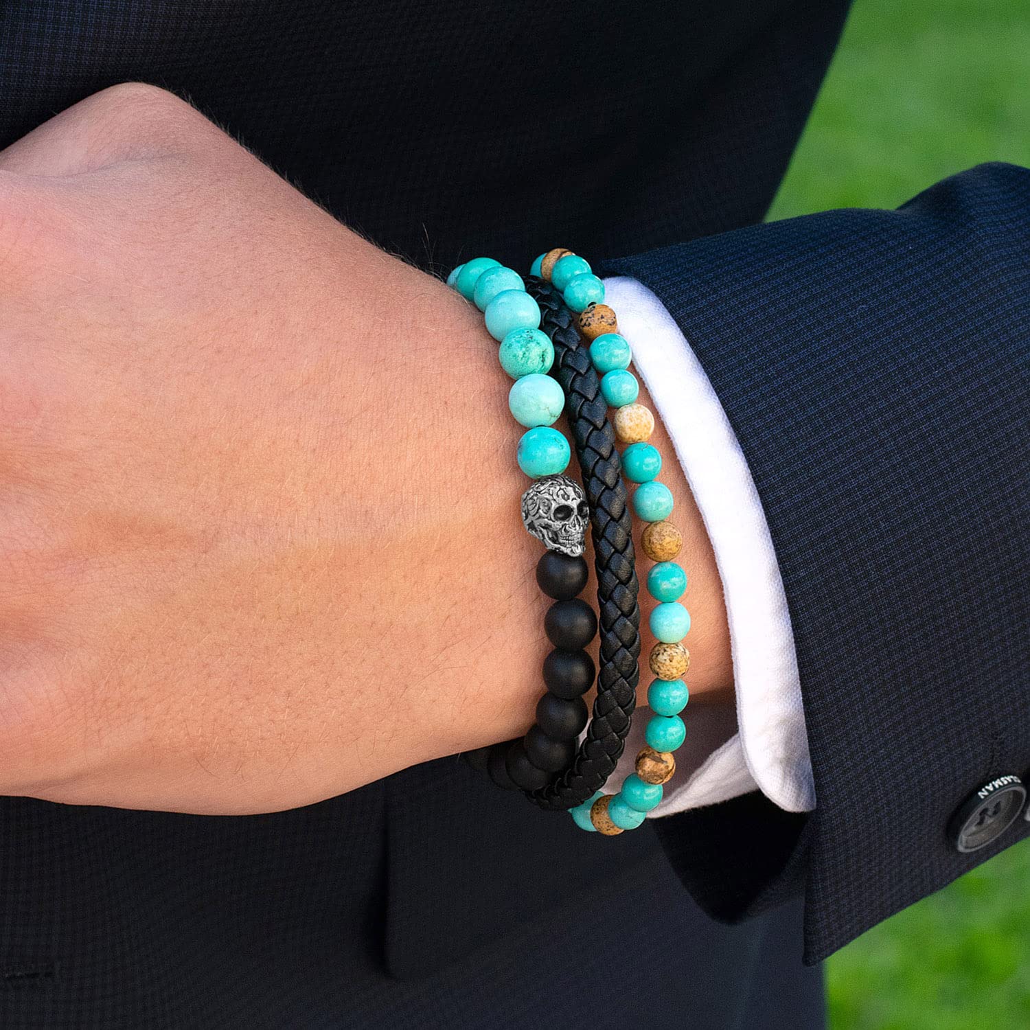 Foto 4 pulgar | Brazalete Crucible Con Calavera De Acero Inoxidable Con Cuentas De Turquesa - Venta Internacional.