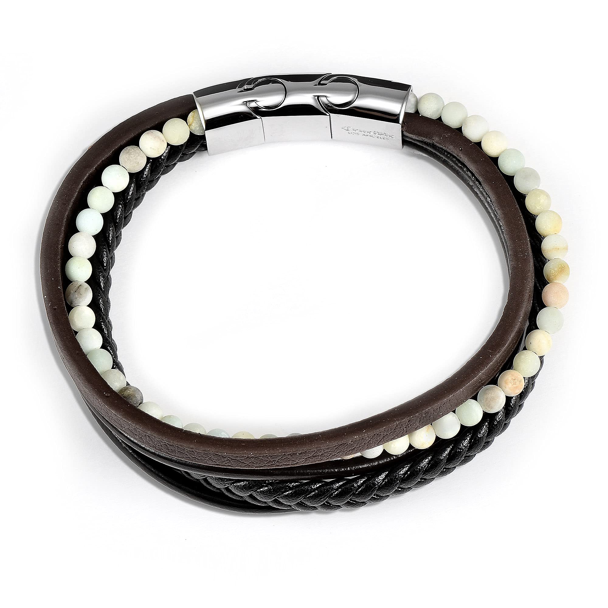 Foto 3 pulgar | Brazalete Envuelto En Piel Tipo Crisol Con Cuentas De Piedra Amazonita - Venta Internacional.