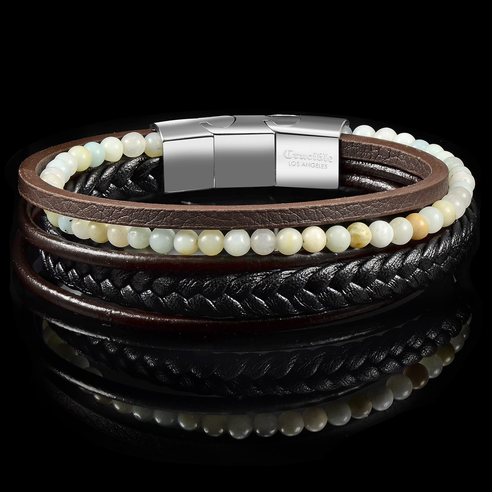 Foto 6 pulgar | Brazalete Envuelto En Piel Tipo Crisol Con Cuentas De Piedra Amazonita - Venta Internacional.