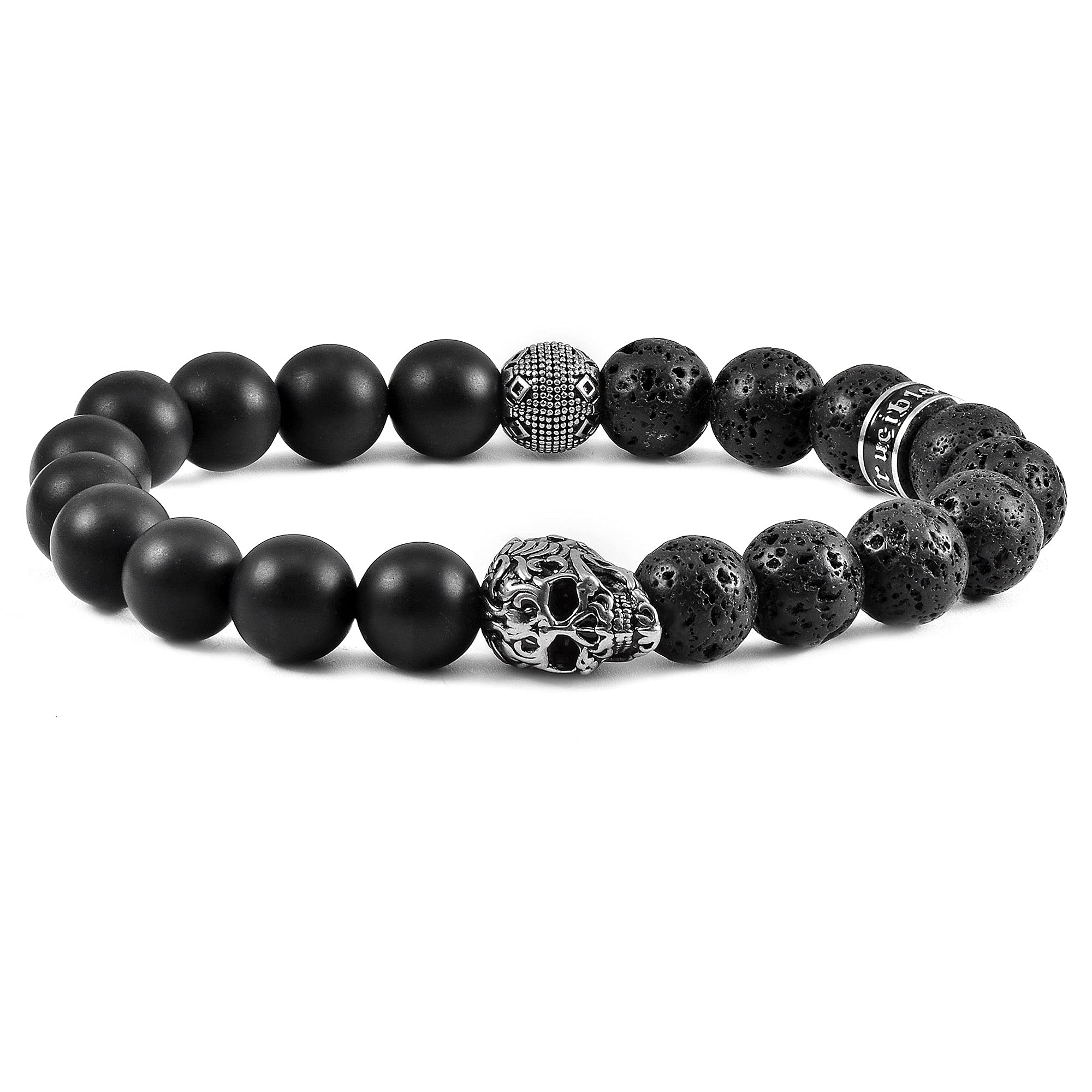 Foto 2 pulgar | Pulsera Crucible Con Calavera De Acero Inoxidable Con Lava Y Ónix - Venta Internacional.