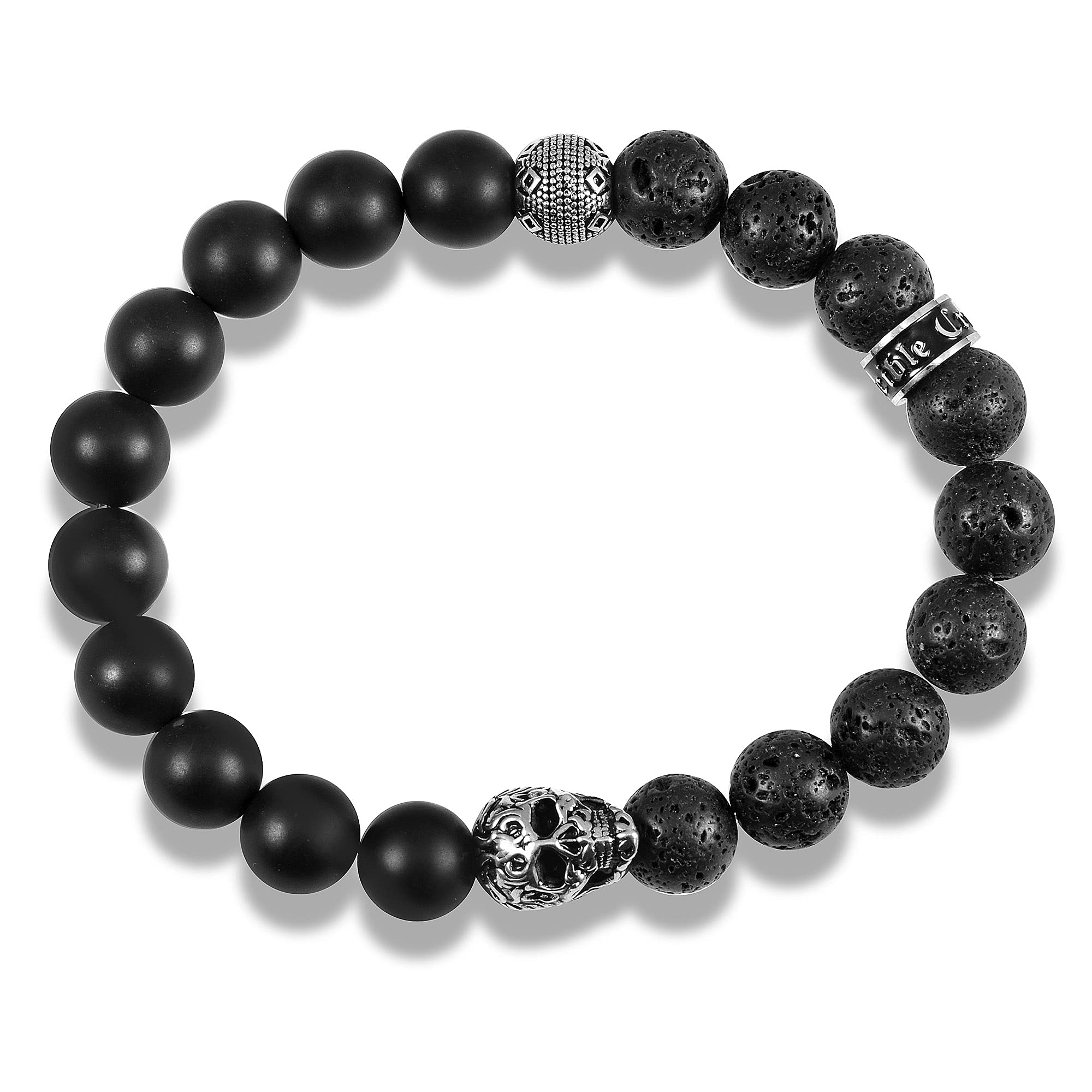 Foto 2 | Pulsera Crucible Con Calavera De Acero Inoxidable Con Lava Y Ónix - Venta Internacional.