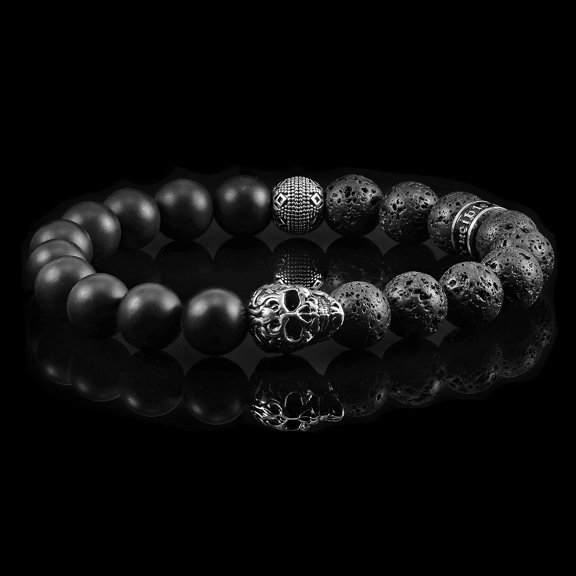 Foto 5 | Pulsera Crucible Con Calavera De Acero Inoxidable Con Lava Y Ónix - Venta Internacional.