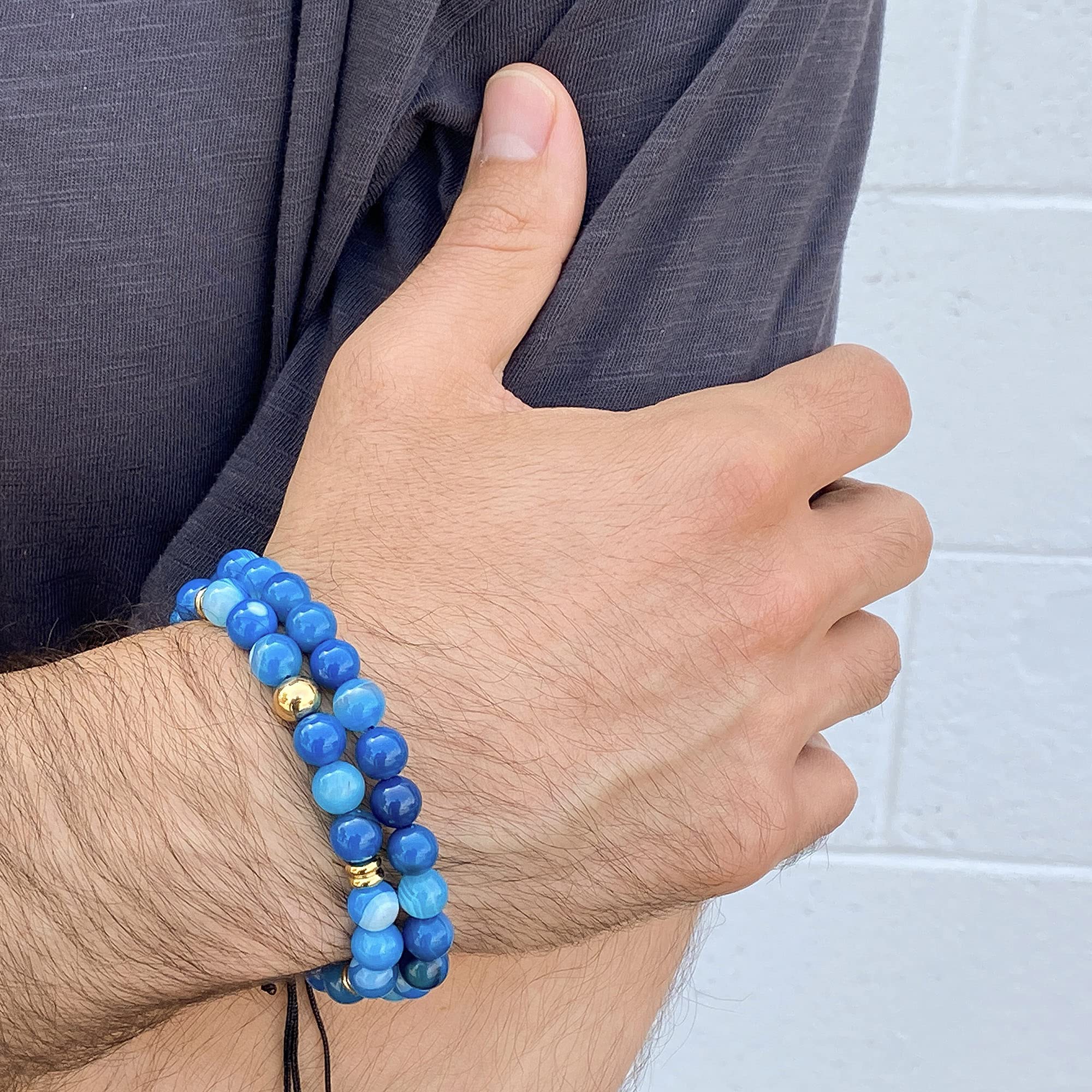 Foto 3 | Pulsera West Coast Jewelry Para Hombre Con Piedras De Ágata Con Bandas Azules - Venta Internacional.