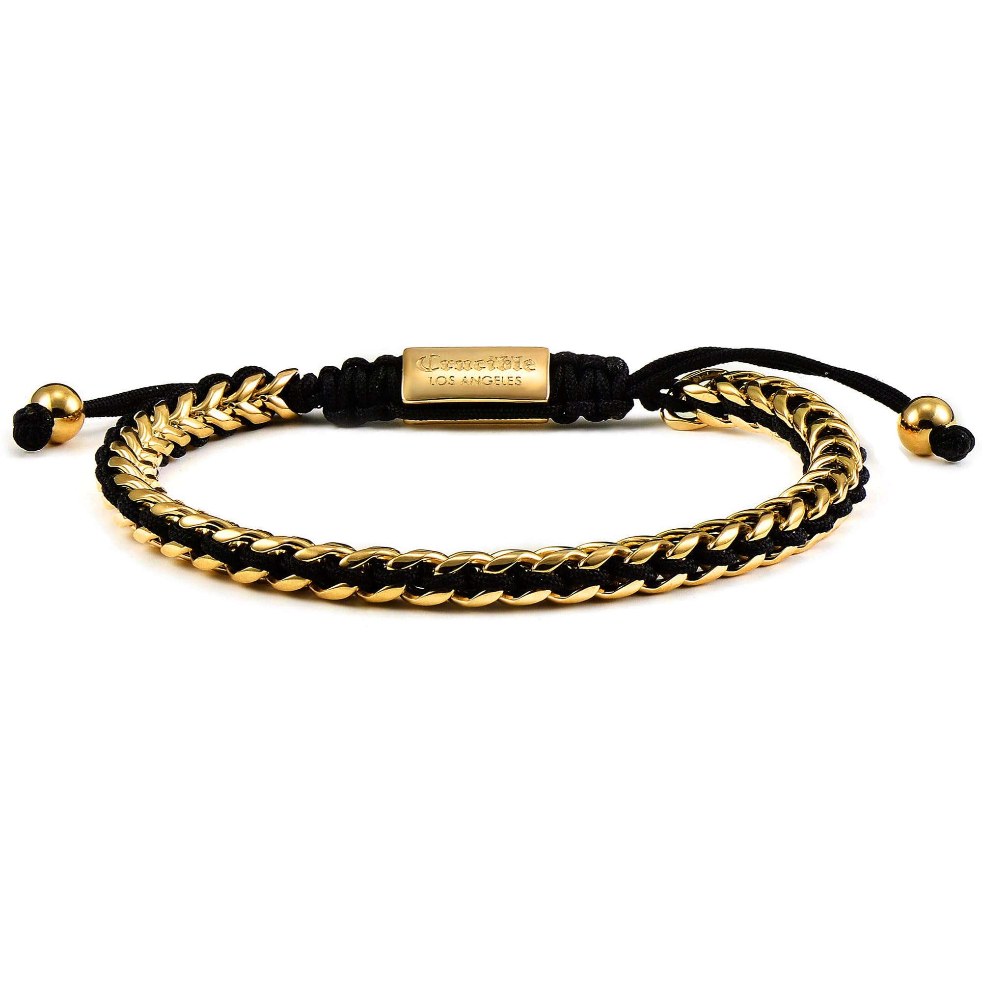 Foto 2 | Brazalete Crucible Con Cadena Franco De Acero Inoxidable Chapado En Oro - Venta Internacional.