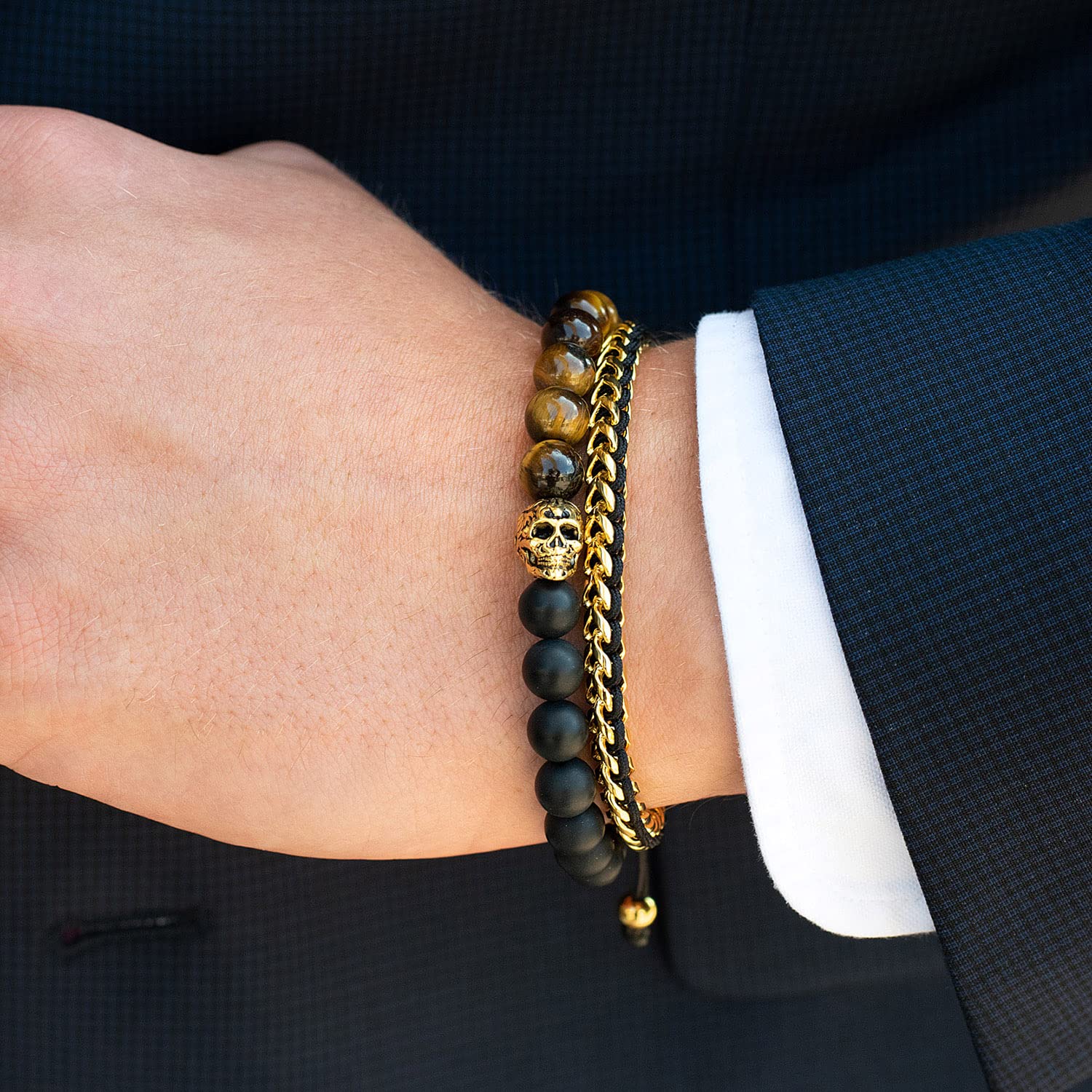 Foto 3 | Brazalete Crucible Con Cadena Franco De Acero Inoxidable Chapado En Oro - Venta Internacional.