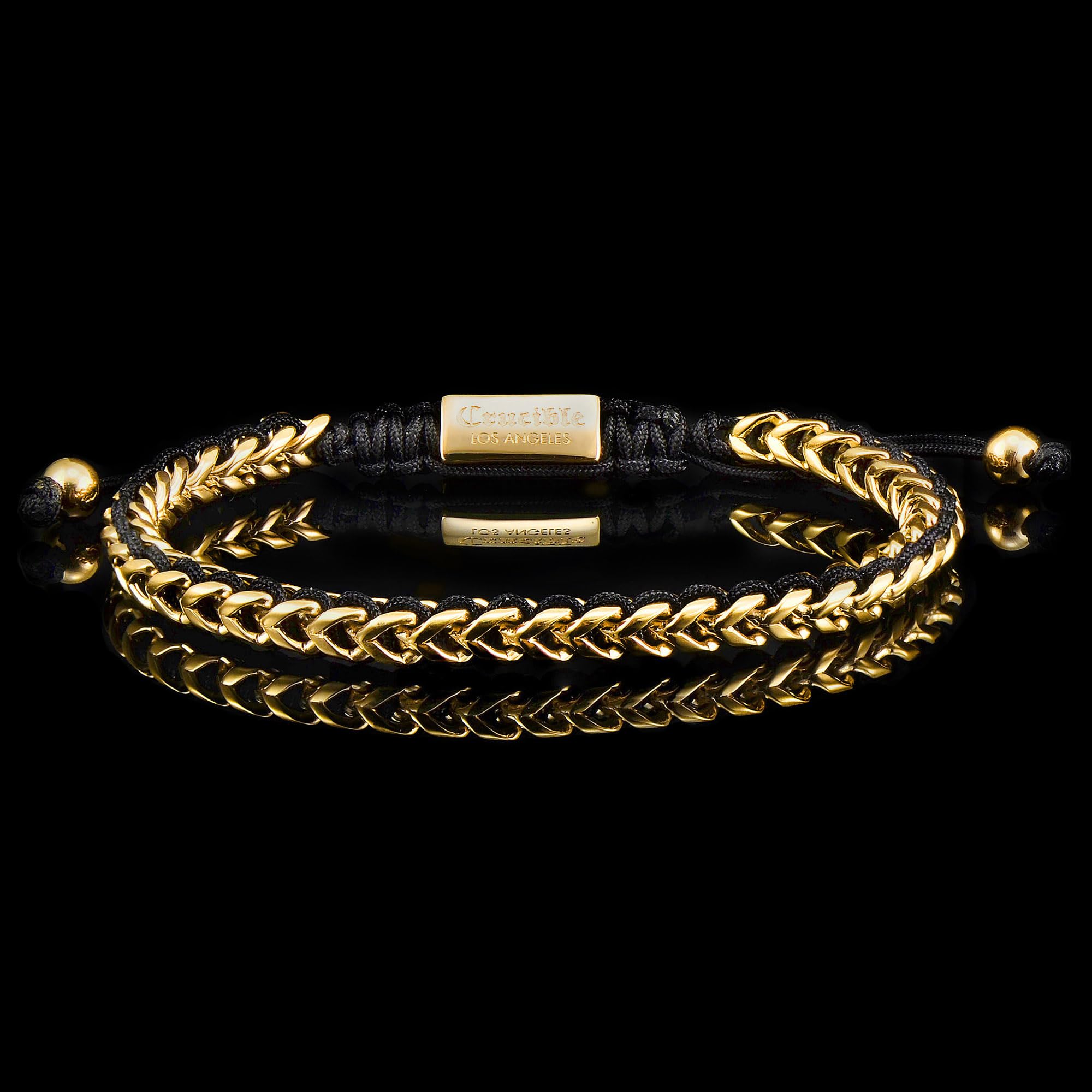 Foto 5 | Brazalete Crucible Con Cadena Franco De Acero Inoxidable Chapado En Oro - Venta Internacional.