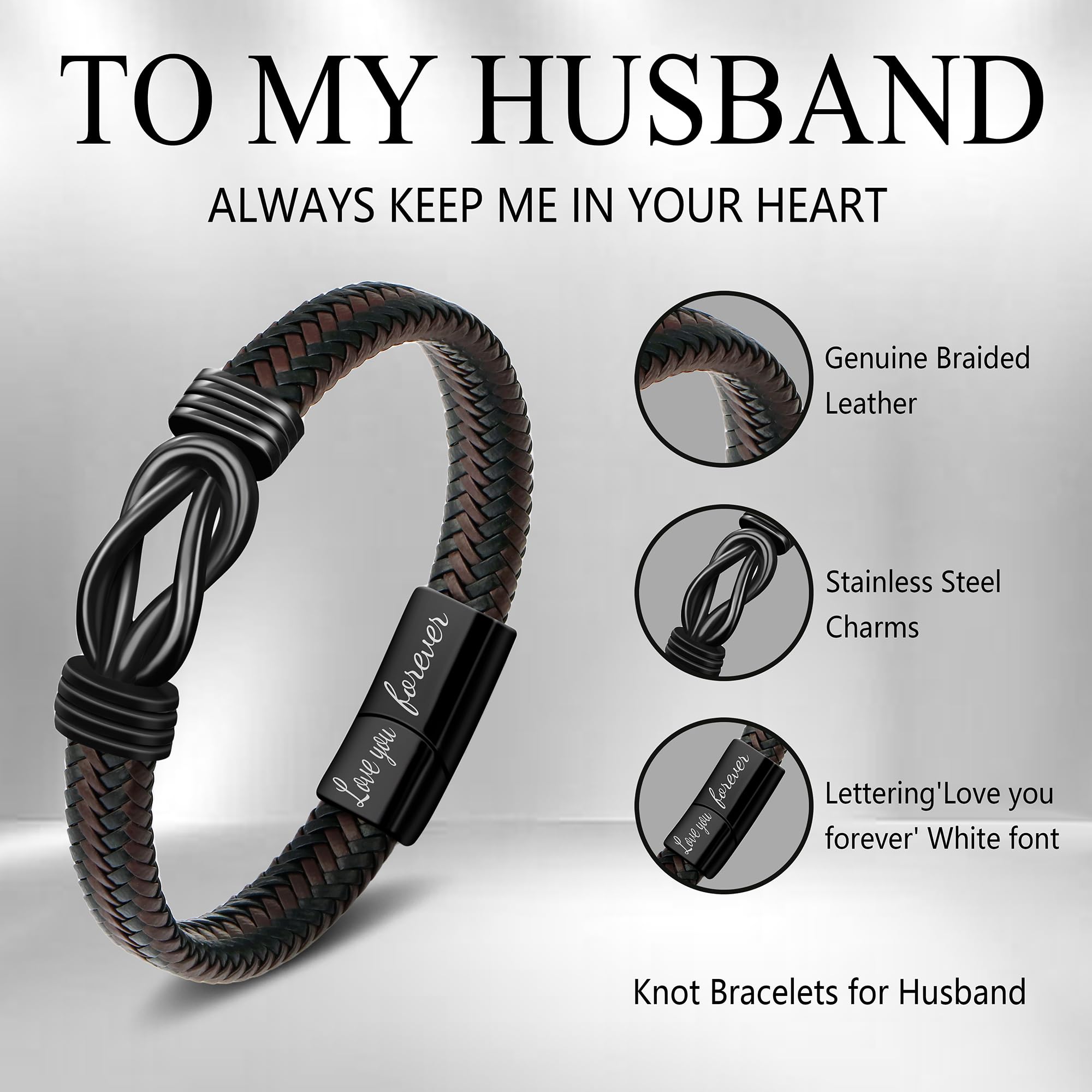Foto 5 pulgar | Pulsera Joycuff De Piel Con Nudo Para Marido Con Caja De Regalo De 21,5 Cm - Venta Internacional.