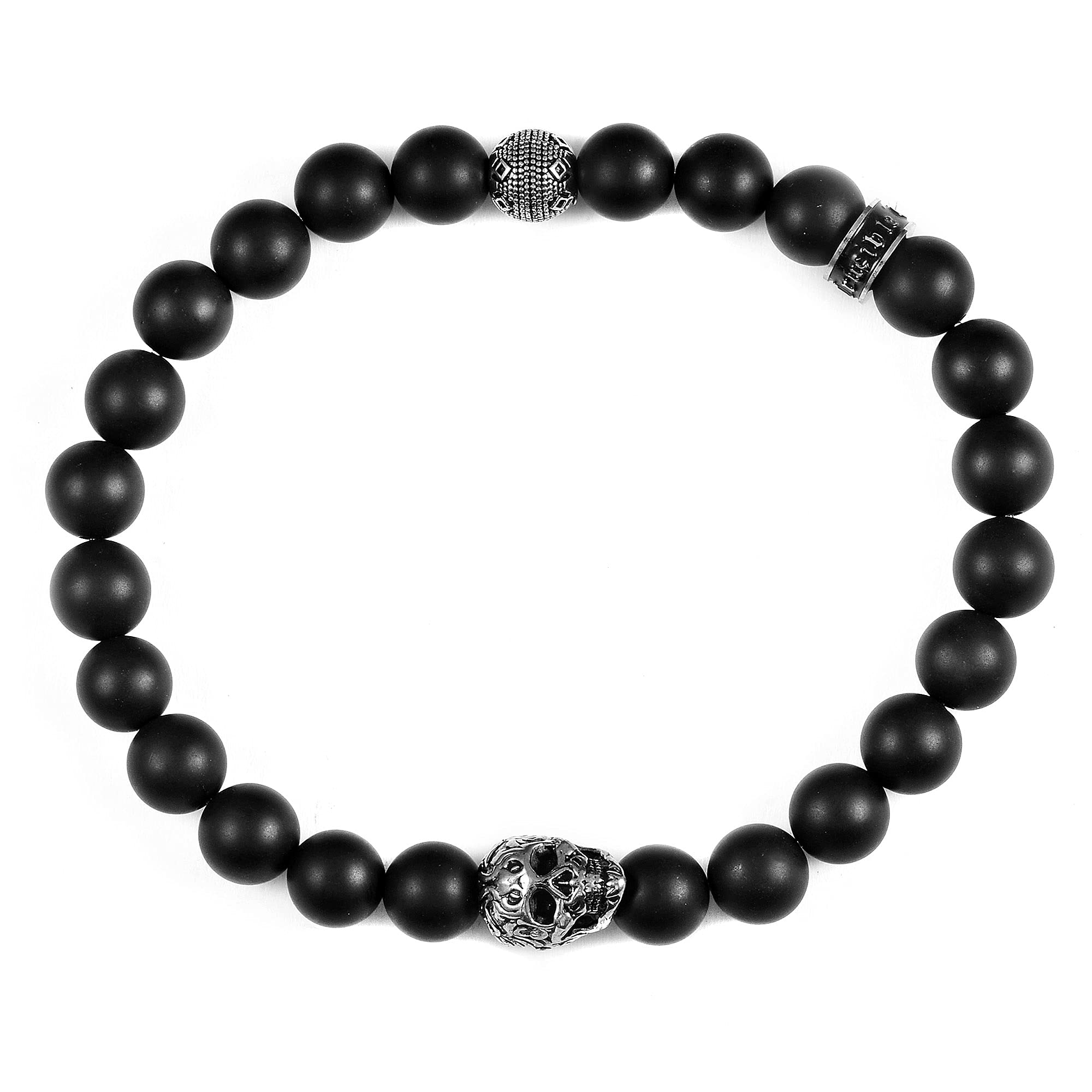 Foto 3 pulgar | Pulsera Crucible De Acero Inoxidable Con Calavera De Ónix Mate - Venta Internacional.
