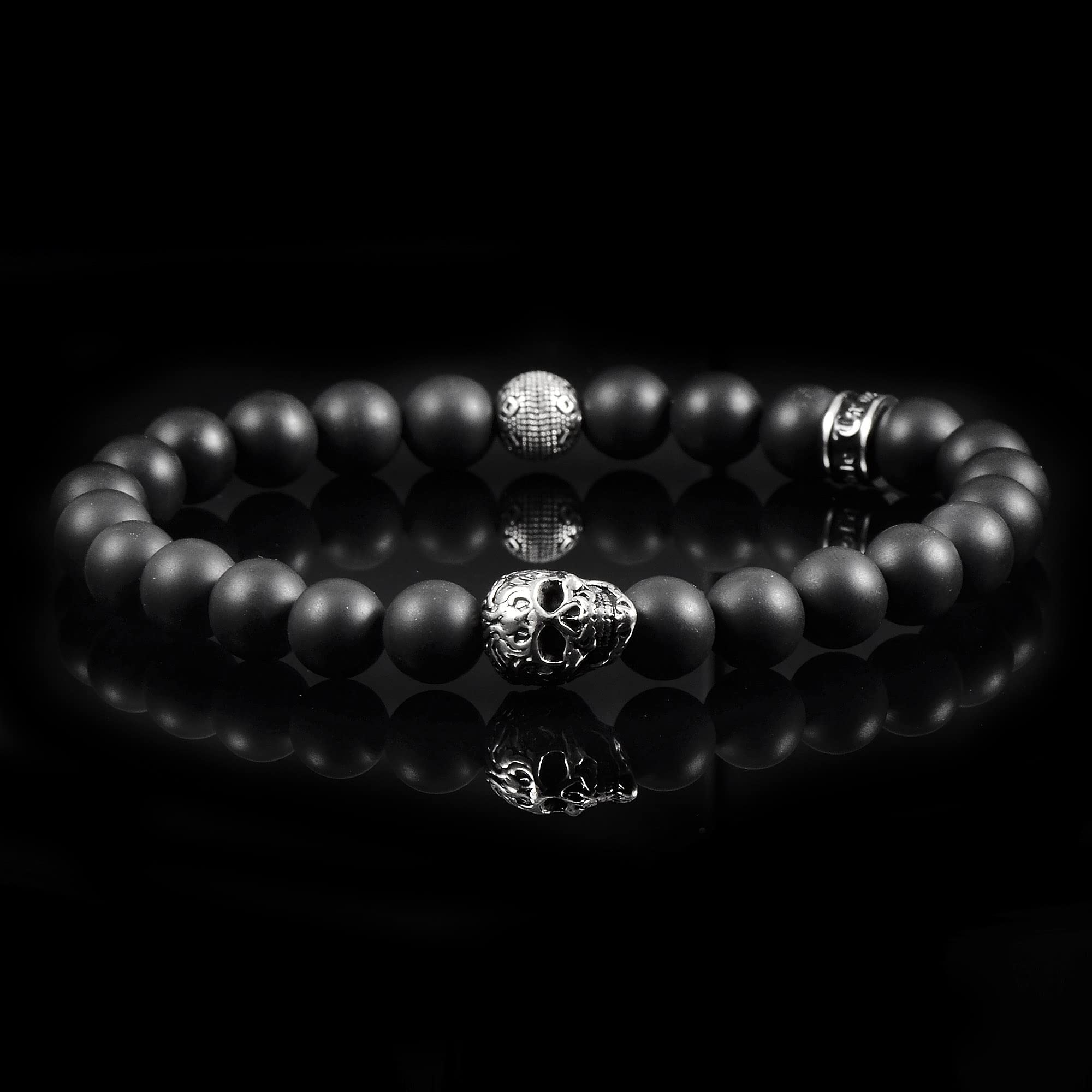 Foto 5 pulgar | Pulsera Crucible De Acero Inoxidable Con Calavera De Ónix Mate - Venta Internacional.
